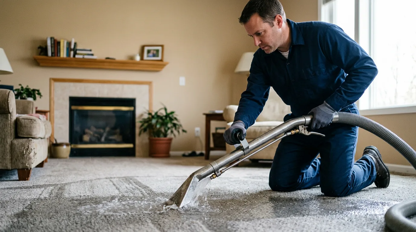 Water damage restoration technician working near Iuka, KS